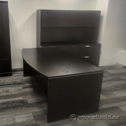 Espresso Office Suite w/ Straight Bow Front Desk & Credenza